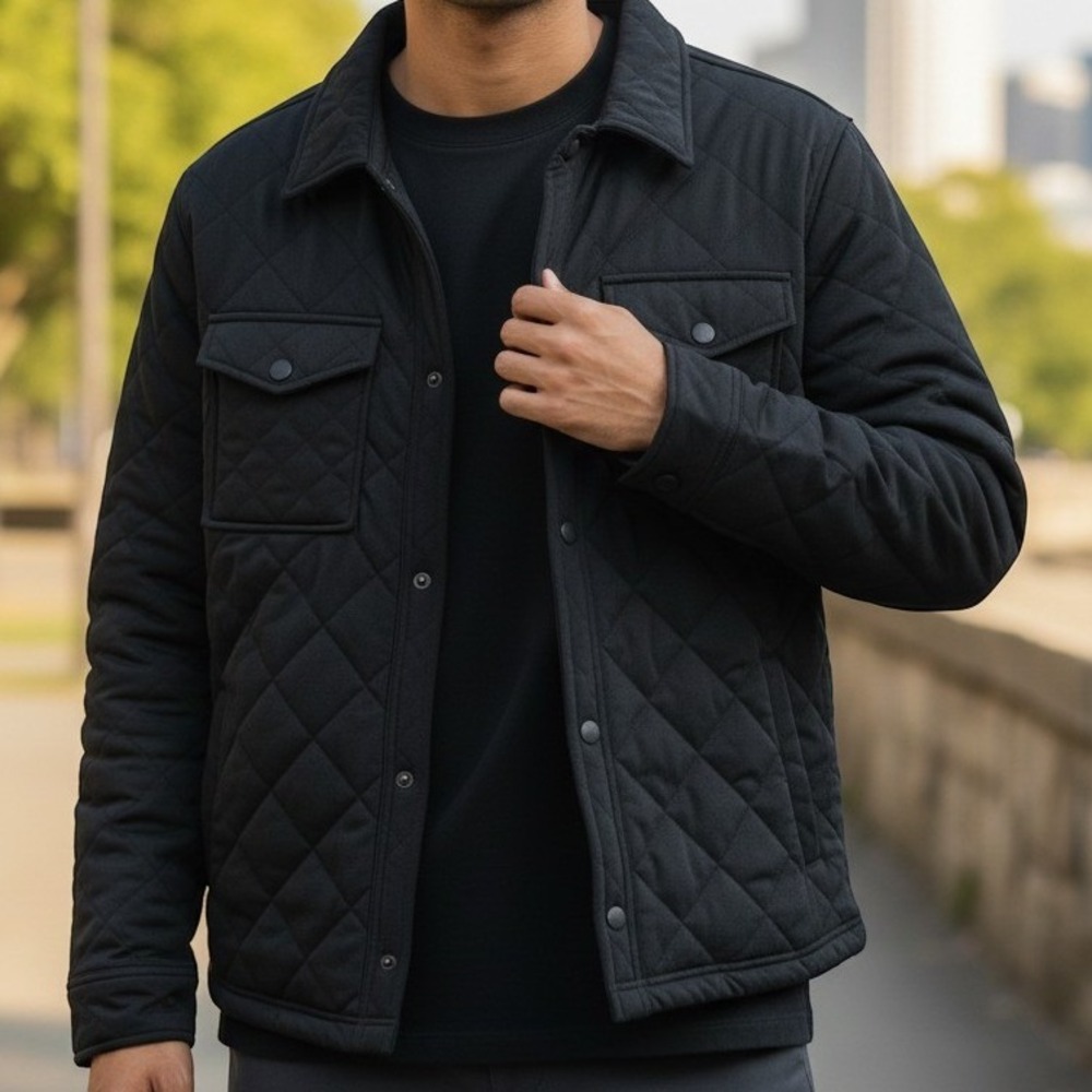 Dakine Mens Quilted Shirt Jacket Black Snap Front Utility Shacket 1908881 M